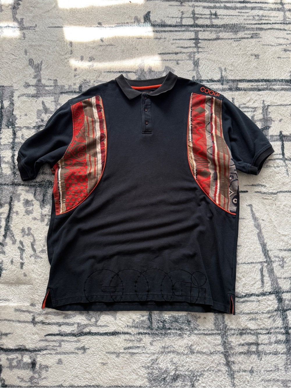 COOGI Black Polo with Red Patterned Panels
